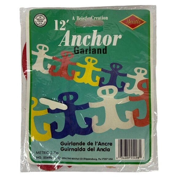 Beistle 12 Ft Anchor Garland Nautical Multicolor Paper Party Decoration 1994 - Picture 1 of 2
